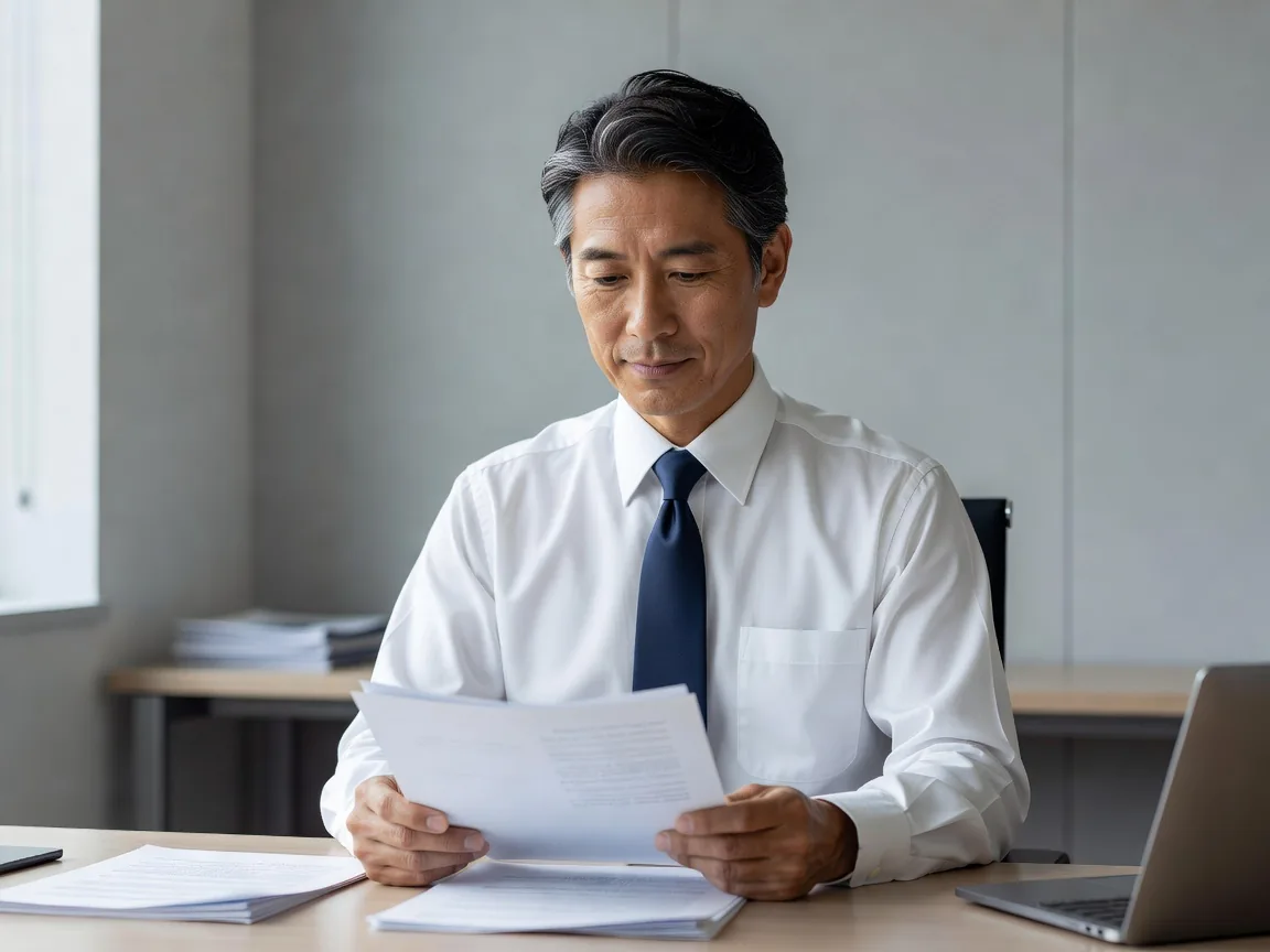 業務資料を確認するビジネスパーソン